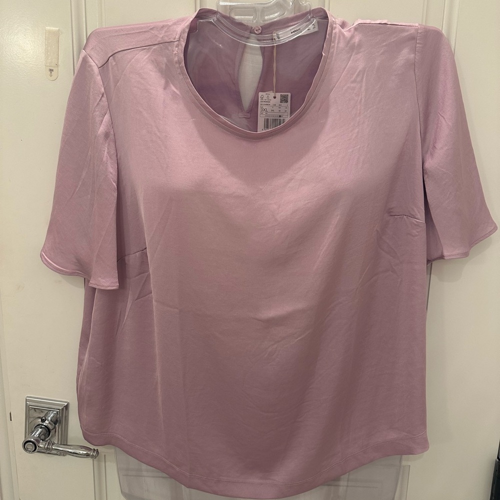Mango faux satin lilac blouse